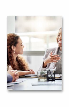 Discussion, meeting and business people in office for teamwork, planning or review at table. Collaboration, professional and group of diverse employees for ideas, conversation or project development