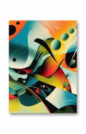 The background is a gradient of dark blue and black with sparkly light-colored dots scattered throughout. Modern art geometry shape or abstract art with colorful vibrant color. Trendy pattern. AIG42.