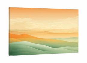 Kolorowe tło 3d z falistych warstw - kolory pomarańczowy, zielony i żółty. Pagórki, doliny i niebo latem.