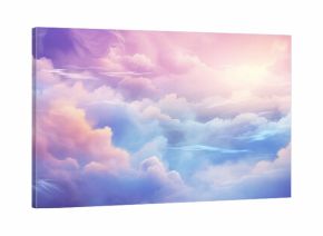 Niebiańska światłość - panoramiczne tło pełne chmur, obłoków i promieni światła. Rajska kraina