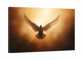  Skrzydlaty gołąb leci w górę, z rozpostartymi skrzydłami, symbolizując Ducha Świętego z Nowego Testamentu.