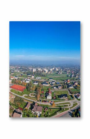 mglisty jesienny poranek na przedmieściach Jastrzębia-Zdroju na Śląsku w Polsce, panorama z lotu ptaka