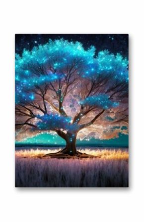 Fantazyjne, abstrakcyjne drzewo świecące neonowym, fluorescencyjnym światłem