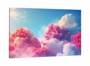 Różowe drzewa i chmury na niebie. Tło wyobraźni i kreatywności