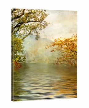 golden lake - beautiful picture in painting style