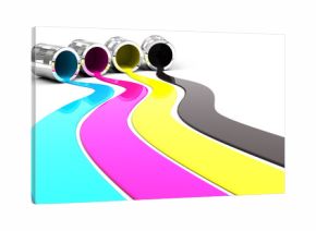 Spilled Cyan, Magenta, Yellow and Black paint