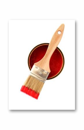 Pinceau et pot de peinture rouge