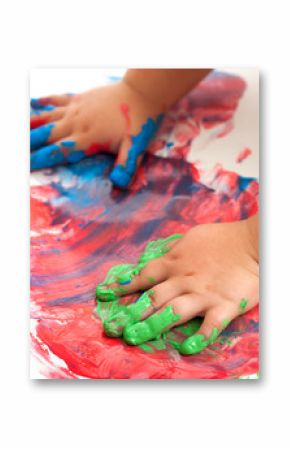 Babies hands painting colorful mosaic.