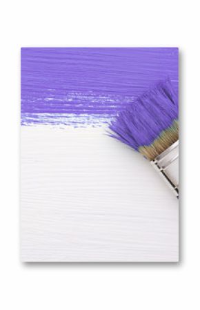 Stripe of purple paint with a paintbrush on white
