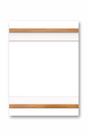 Wooden Frame. Flat Profile. 3D render of Classic Wooden Frame with white Passe-partout. Blank for Copy Space.