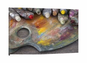Artist's palette and tubes with paint