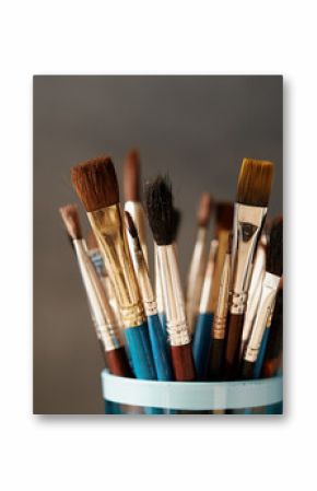 Various used paint brushes, close up