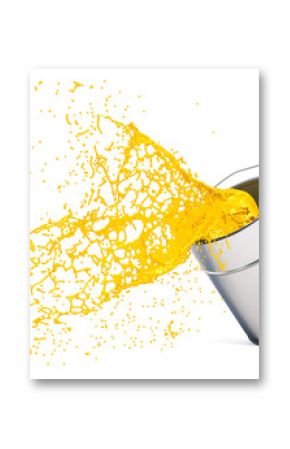 Yellow paint splashing out of can, 3D rendering