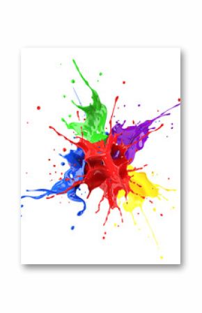 Red, blue, violet, yellow and green paint splash explosion.