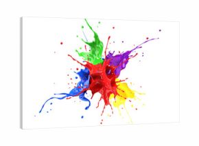 Red, blue, violet, yellow and green paint splash explosion.