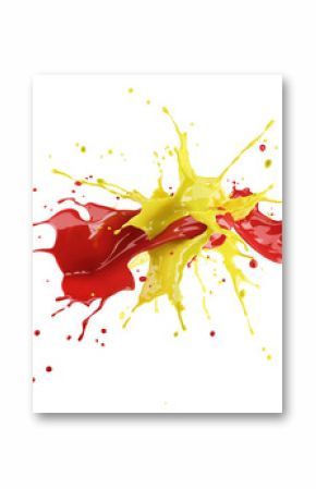 Red and yellow paint splash explosion, splashing against each other.