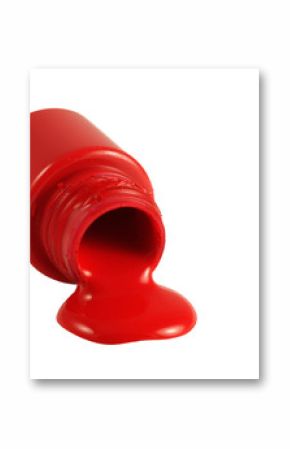 Bright red poster paint spilling onto white background