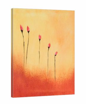 This is an abstract painting of red flowers.