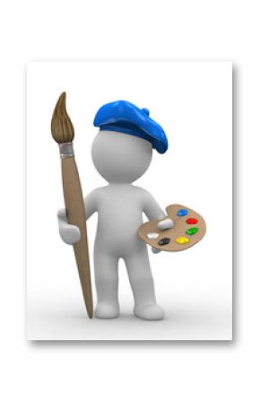 3d human with paint brush and palette