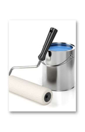 Paint roller and blue paint