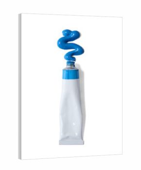 Blue acrylic paint tube with smear, isolated on a white background