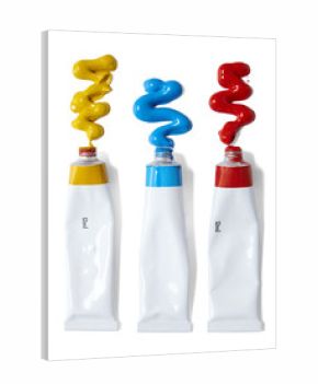 Acrylic paint tubes with smears, isolated on a white background