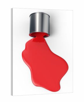 bucket spilling red paint on the ground