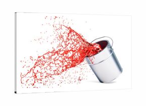 Red paint splashing out of can, 3D rendering