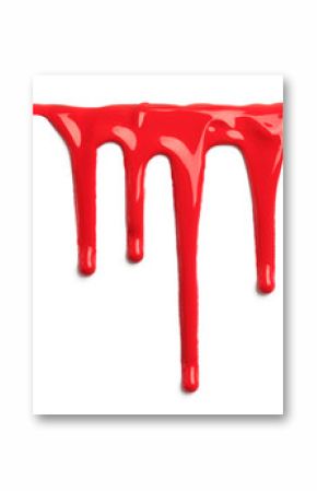 Red blood like paint dripping isolated on white