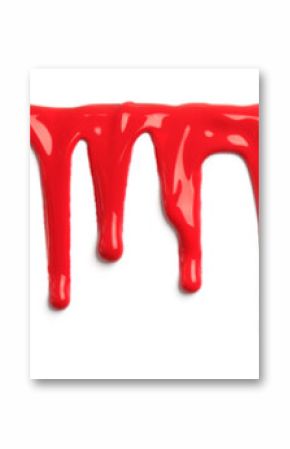 Red blood like paint dripping isolated on white