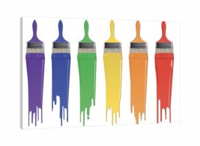 set of rainbow colors brushes with paint