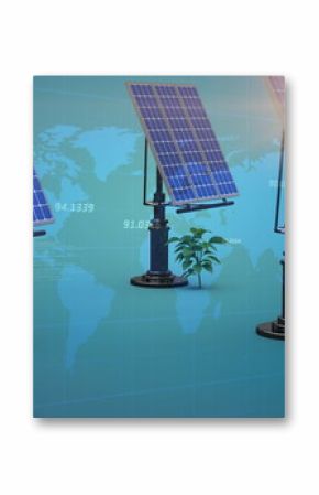 Image of solar panels over world map and numbers