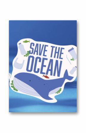 Image of save water text on signs on water background