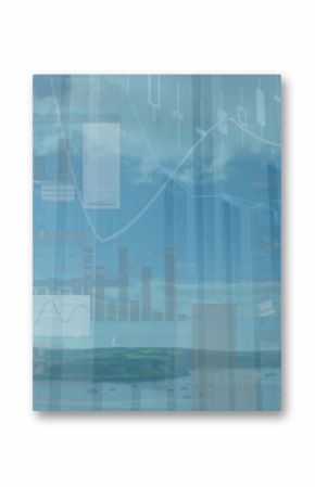 Image of graphs and financial data over seascape