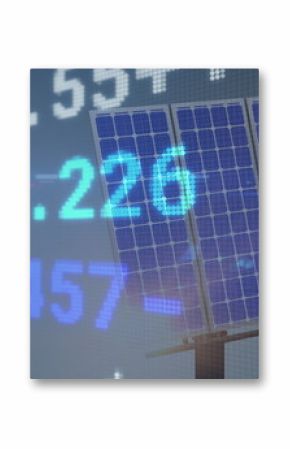 Image of financial data processing over solar panel