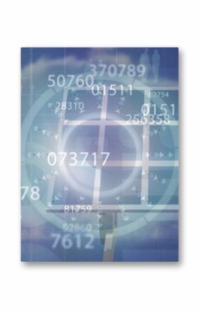 Image of financial data processing over solar panel
