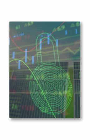 Image of financial data processing over solar panel