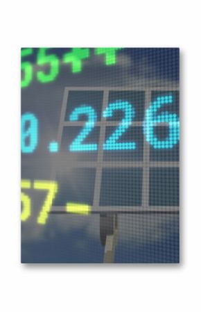 Image of financial data processing over solar panel