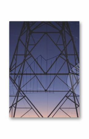 Image of data processing over electricity pylon and landscape