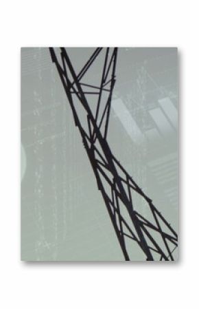 Image of statistics and data processing over electricity pylon and landscape