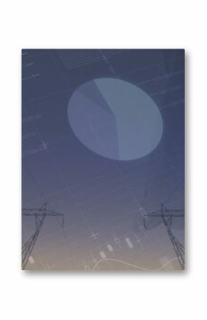 Image of financial data processing and statistics over electricity pylons
