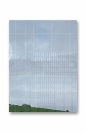 Image of financial data processing over electric windmill