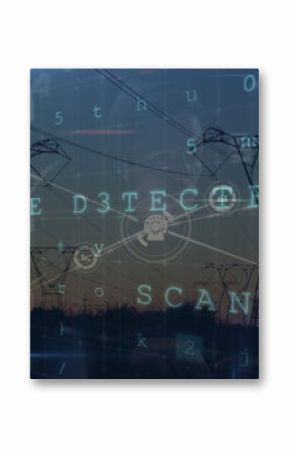 Image of scanning, virus warning over electricity poles