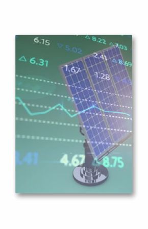 Image of financial data processing over solar panel