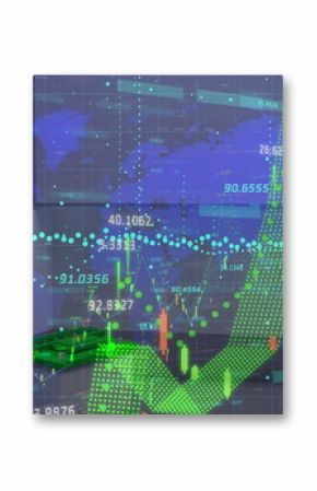 Image of financial data processing over solar panel
