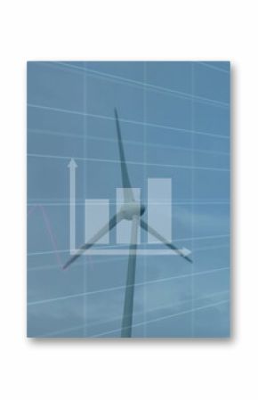 Image of graphs and data over wind turbine