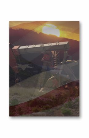 Image of pump jack over flag of usa