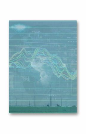 Showing wind turbines spinning on green grass field, displaying grid lines and numeric overlays