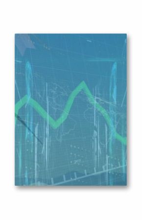 Displaying wind turbine merging with holographic green line chart and 3D mesh in virtual data grid