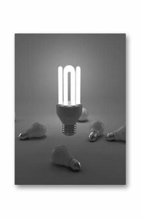 Computer graphic image of lit energy efficient lightbulb